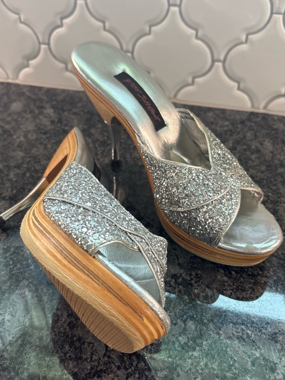 Vintage Betsey Johnson Silver Polly Slide Mules Size 7